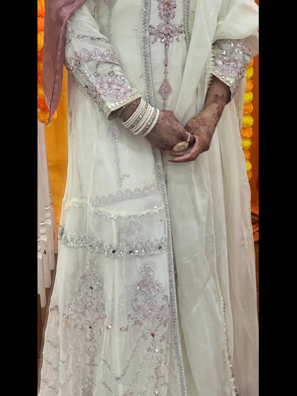 Embroidered Maxi Dress in White & Pink Like New